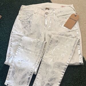 True Religion Metallic White Skinny Jeans
